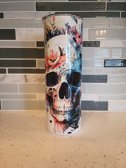 Skull and Watercolor flowers 20 oz tumbler Floral Skull Boho