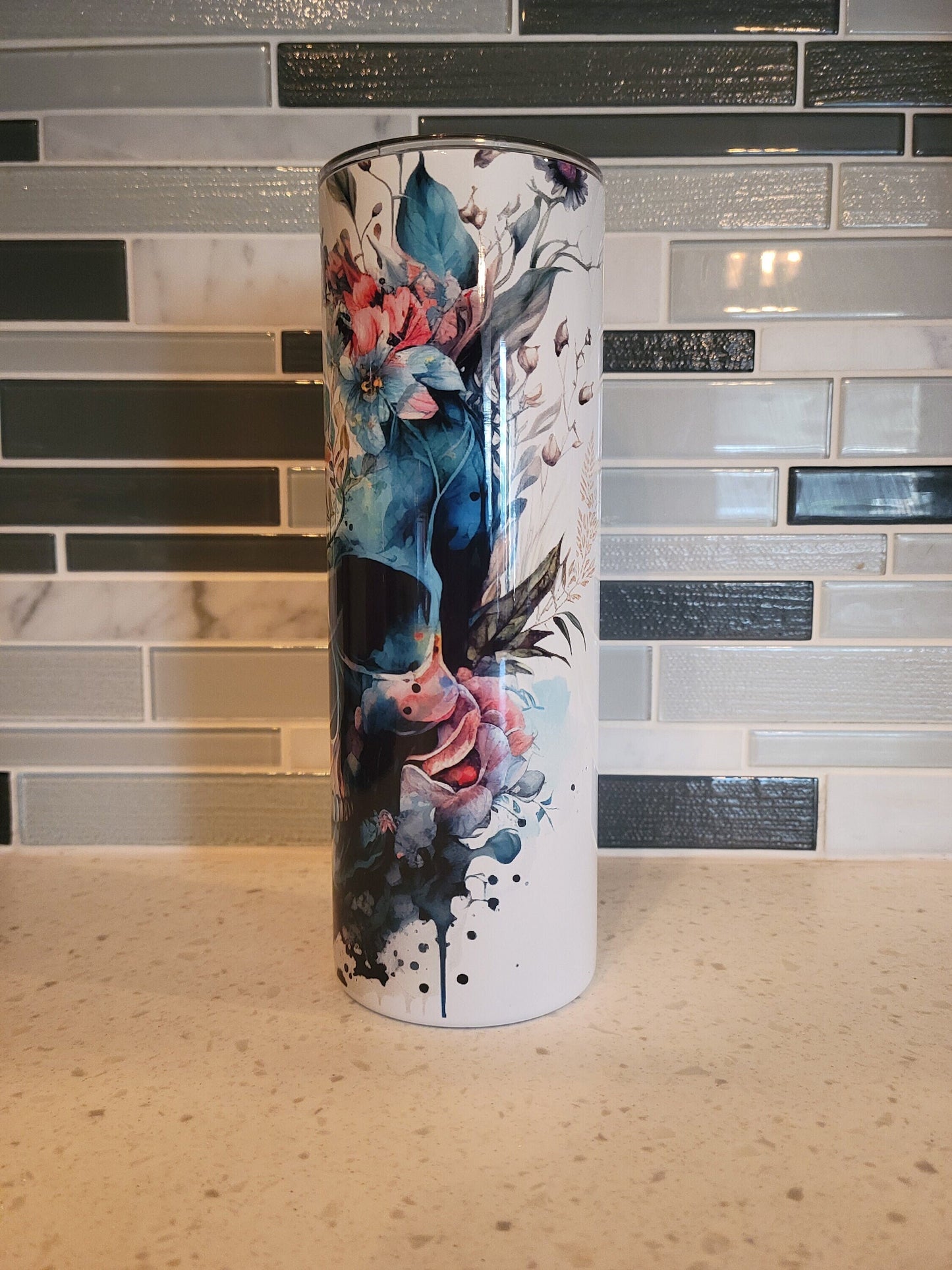 Skull and Watercolor flowers 20 oz tumbler Floral Skull Boho