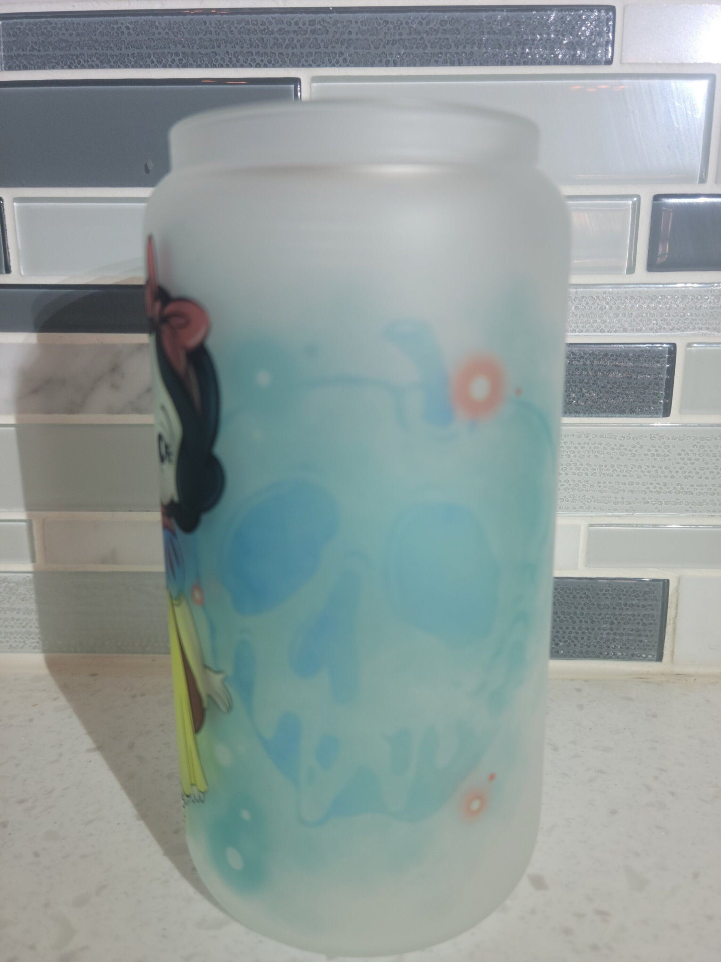 16 oz frosted cup glass**Snow**princess poison apple**cartoon**cold cup**reusable cup** cup with lid and straw**Beer cup**