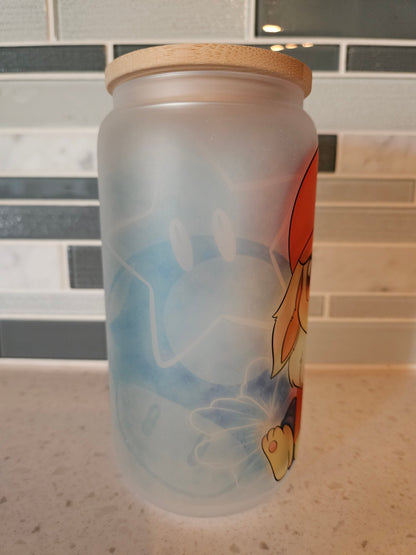 16 oz frosted cup glass**Eevee**Mario**plumber**pokemon**Super**cold cup**reusable cup** cup with lid and straw**Beer cup*