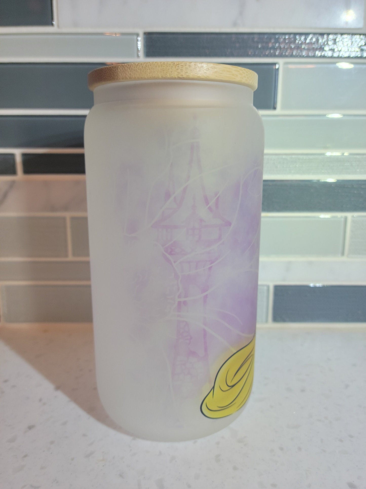 16 oz frosted cup glass**Rapunzel**princess**cartoon**cold cup**reusable cup** cup with lid and straw**Beer cup**