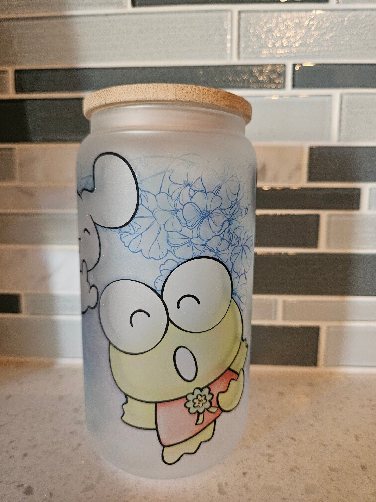 16 oz frosted cup glass**Hello**Kitty**friends**cartoon**cold cup**reusable cup** cup with lid and straw**Beer cup**