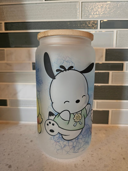 16 oz frosted cup glass**Hello**Kitty**friends**cartoon**cold cup**reusable cup** cup with lid and straw**Beer cup**