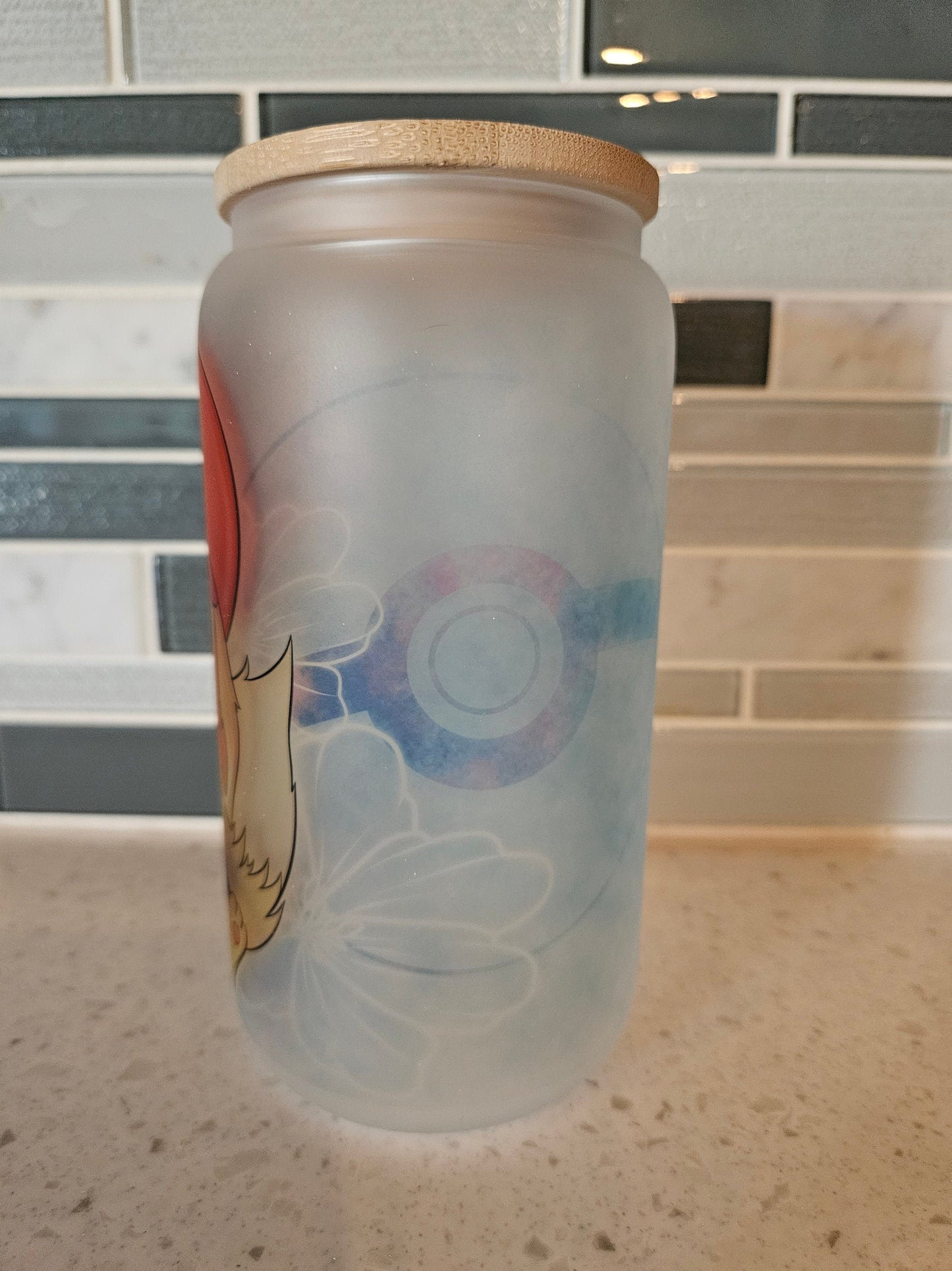 16 oz frosted cup glass**Eevee**Mario**plumber**pokemon**Super**cold cup**reusable cup** cup with lid and straw**Beer cup*