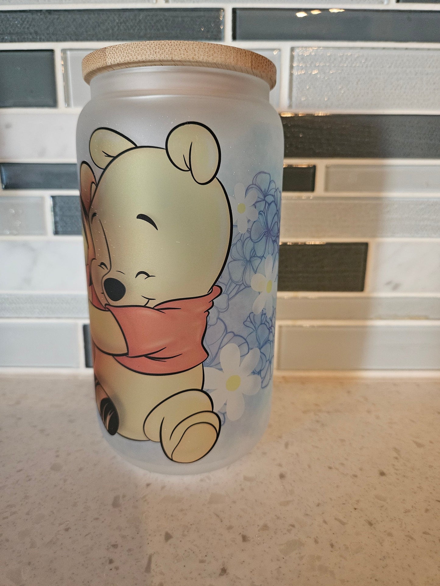 16 oz frosted cup **Winnie **Tigger**cartoon**cold cup**reusable cup** cup with lid and straw**Beer cup**