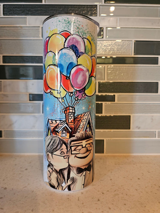 Carl & Ellie**Balloons**love**20 oz skinny tumbler** cold and hot drink**