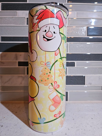 Christmas winnie** Pooh Bear** 100 acre forest** 20oz**Tumbler**