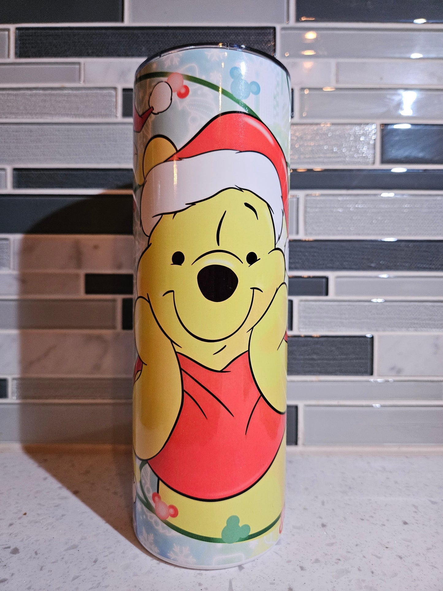 Christmas winnie** Pooh Bear** 100 acre forest** 20oz**Tumbler**